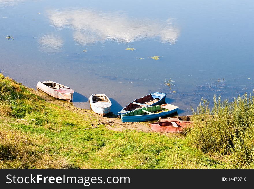 Boat on the river, beautiful summer landscape