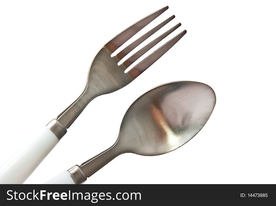 Silverware (fork and spoon) isolated on white background