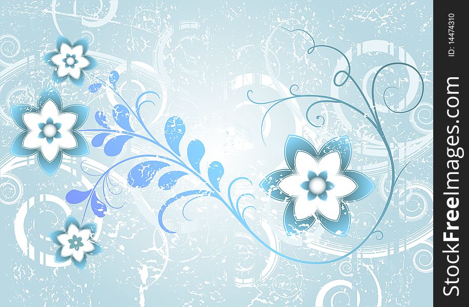 Decorative floral blue grunge background with curls. Decorative floral blue grunge background with curls