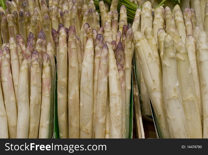 White asparagus on a market, background. White asparagus on a market, background