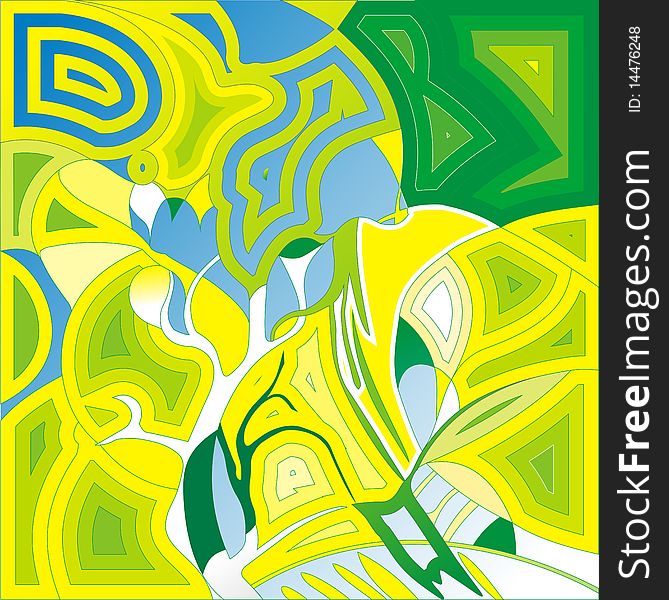 Patterned green-yellow -white background with abstract waves stylized vegetation ,curved lines,free designs. Patterned green-yellow -white background with abstract waves stylized vegetation ,curved lines,free designs