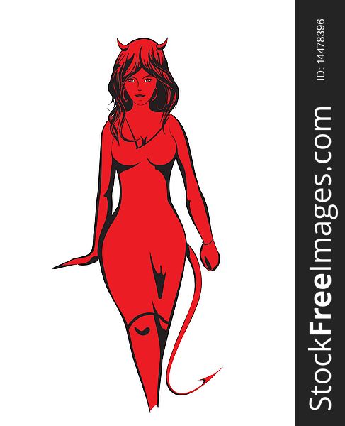 Red woman-demon. Illustration.Isolated on white
