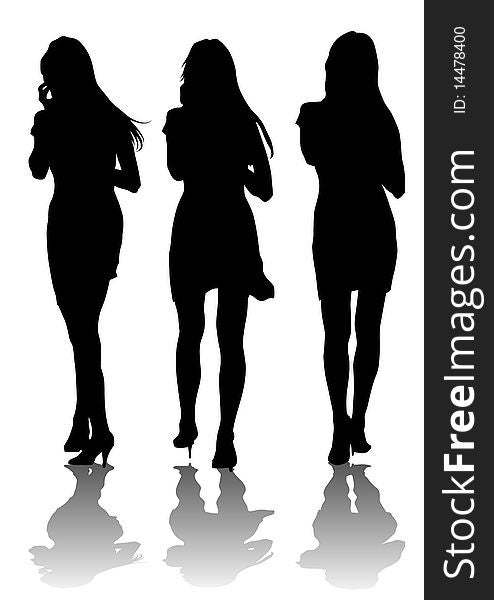 Drawing of beautiful young women. Silhouettes of people. Drawing of beautiful young women. Silhouettes of people