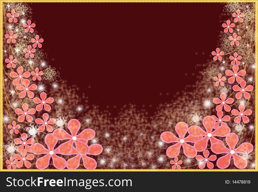 Frame with pink flowers at the dark background. Frame with pink flowers at the dark background.