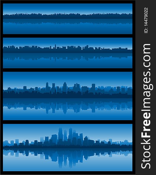 City silhouette reflection on water, vector illustration. City silhouette reflection on water, vector illustration