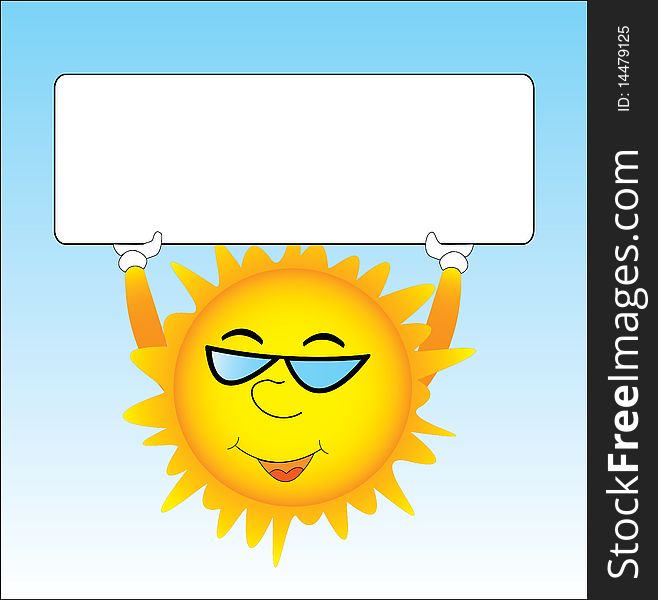 Sun is holding blank board in hands for your text