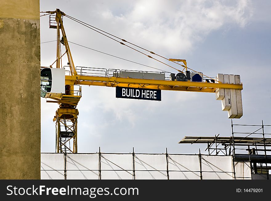 Crane jig over a construction scaffold