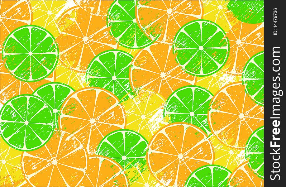 Grunge background with slices of orange, lemon and lime. Grunge background with slices of orange, lemon and lime