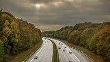 Motorway Through A Wooded Area Royalty Free Stock Photos
