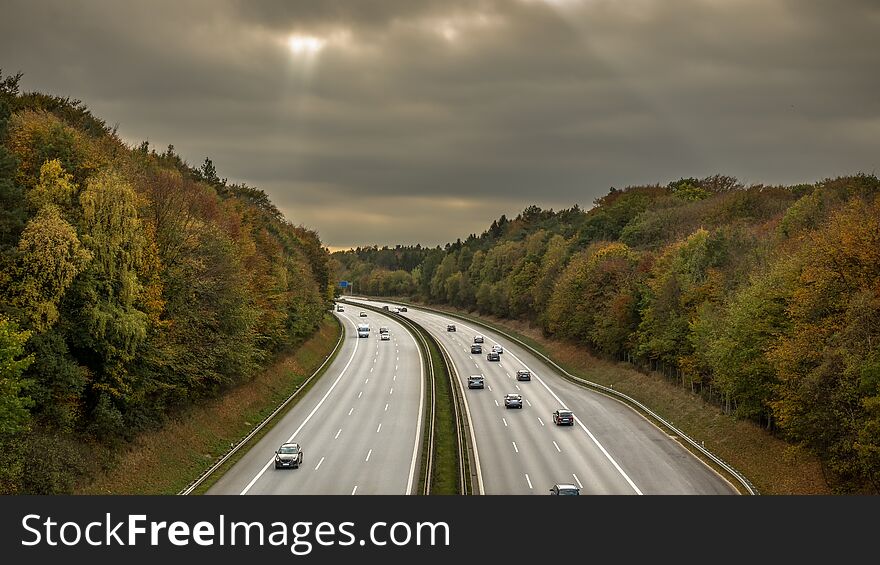 Motorway through a wooded area