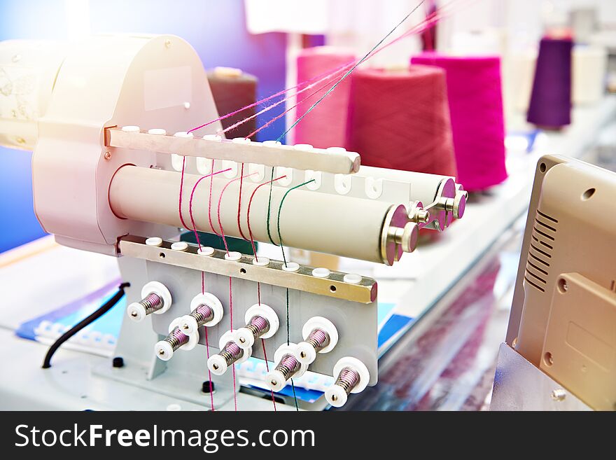 Industrial sewing machine in a textile factory