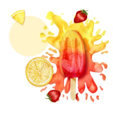 Bright Poster With Mixed Red And Yellow Fruit Popsicle Stock Photography