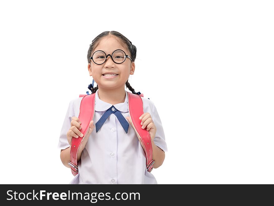Cute asian student smile and carry school bag