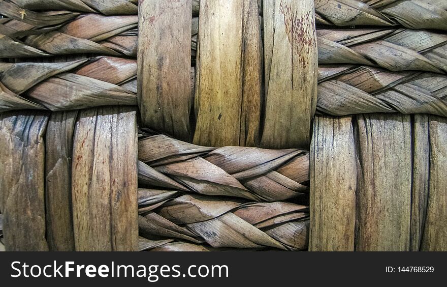 Part of a wicker basket handmade. The texture of woven woolen vines.