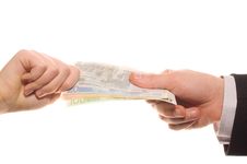 Businessman Hand And Woman Hand With Money Royalty Free Stock Photo