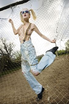Fashion Model Behind Net Webbing Stock Photos Fashion Model Behind Net Webbing Stock Photos