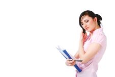 Attractive Young Girl In Pink Blouse With Papers Royalty Free Stock Photo Attractive Young Girl In Pink Blouse With Papers Royalty Free Stock Photo