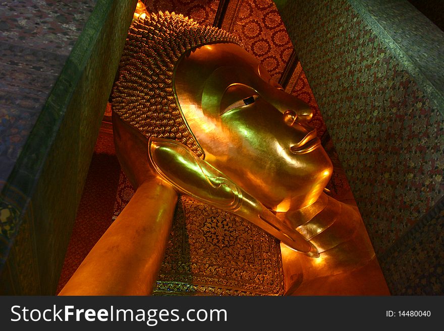 Reclining Buddha, Buddha statue in Wat Pho or Pho Temple, Bangkok, Thailand