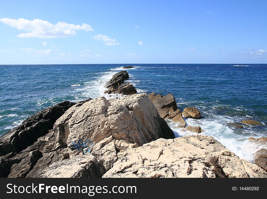 The stormy sea on the rocks in the Sicilian town of Trapani Sicily Italy