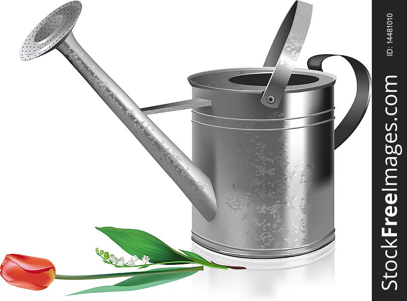 Watering can and flowers. Raster version of vector illustration + EPS additional format