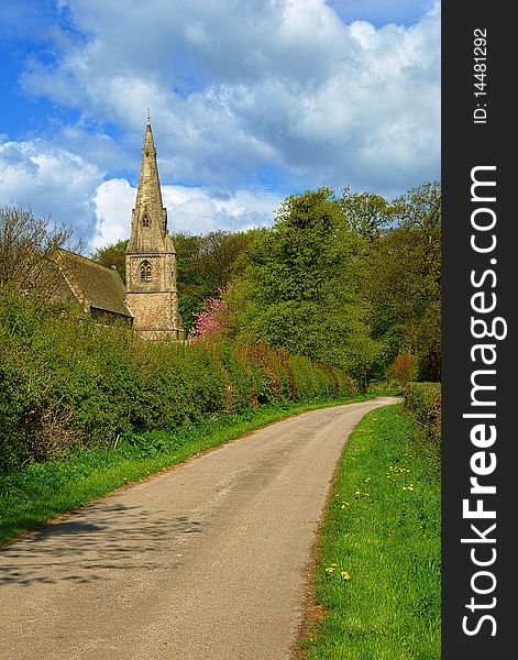 Church Tower On A Country Lane