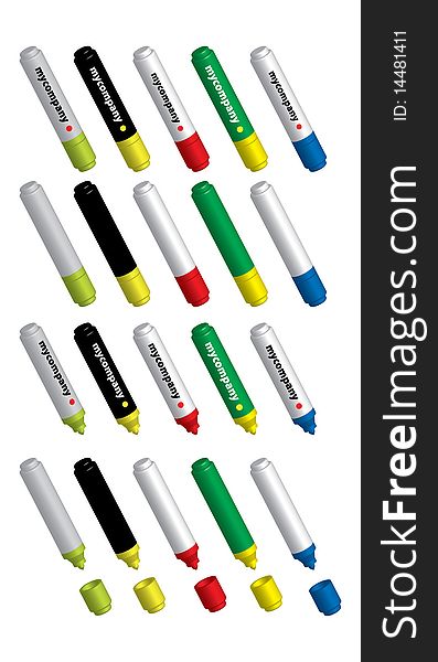 Collection of twenty plastic multicolored markers. Collection of twenty plastic multicolored markers