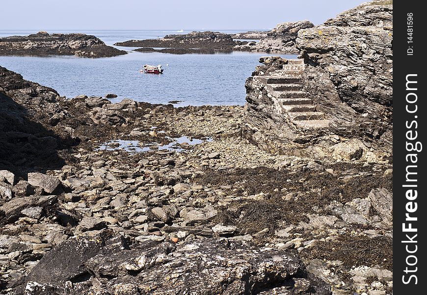 Anglesea wales coastal path sea view and fishing boat