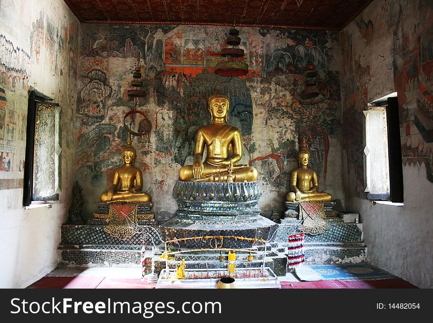 Inside the buddhist temple of wat pa huak at luang prabang