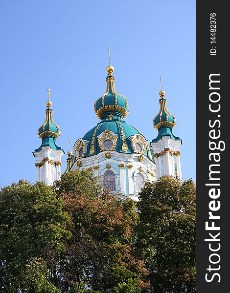 Andreyivskaya church in the blue background
