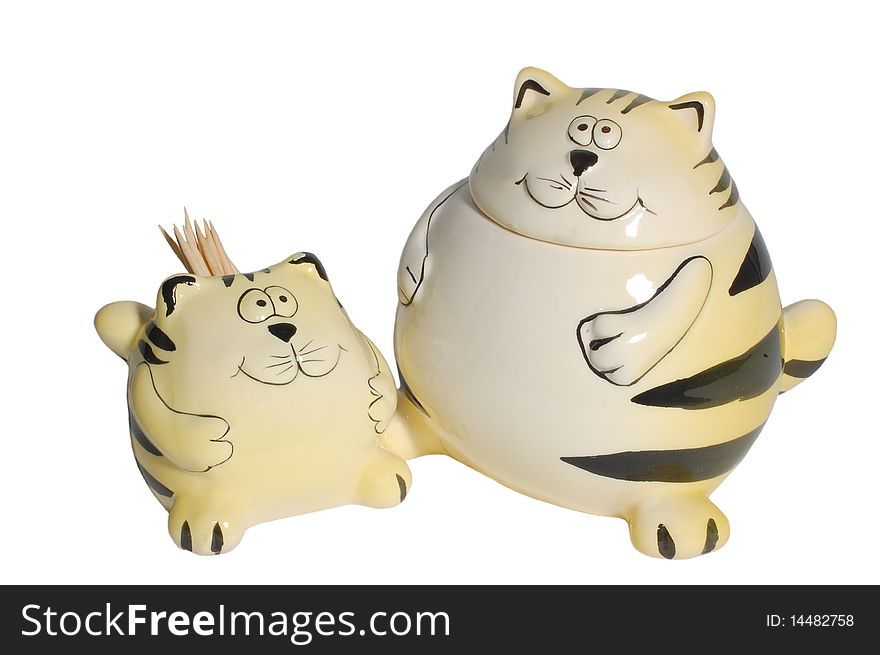 Two ceramic kitchen cats for toothpick and spicy. Two ceramic kitchen cats for toothpick and spicy