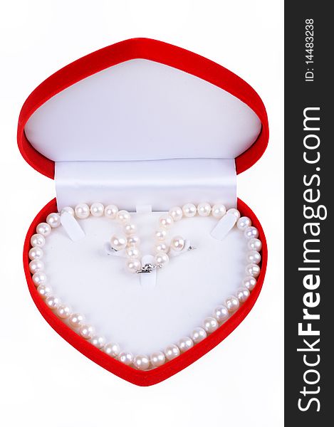 Pearl necklace in gift box isolated on white