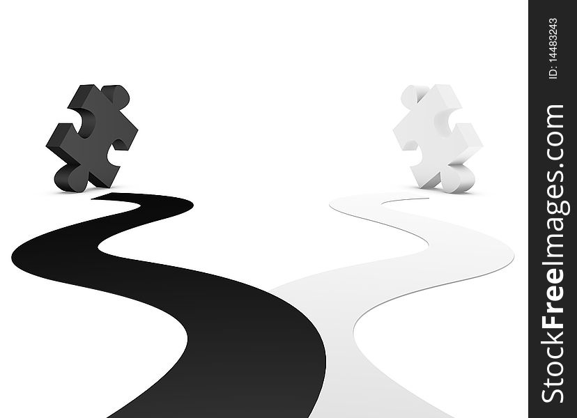 Black and white puzzle with black and white street in white background. Black and white puzzle with black and white street in white background