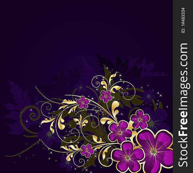 Floral background with stars, illustration with copy space area