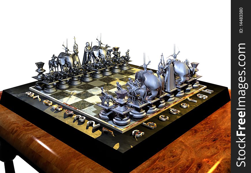 Chessboard with chessmen on the table