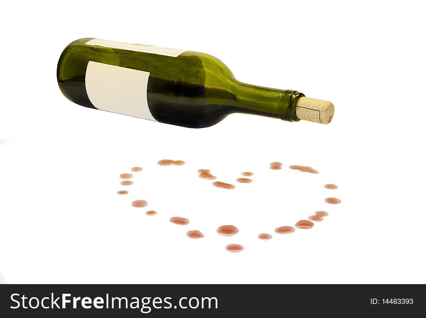 Bottle of wine with heart on a white background