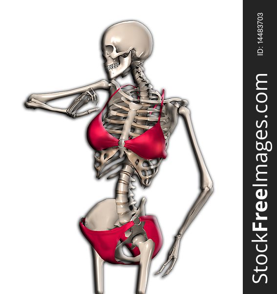 Humorous image of a Skeleton in a Bikini.