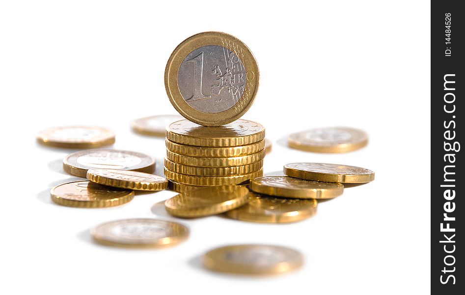 Different Euro Coins Isolated On White.
