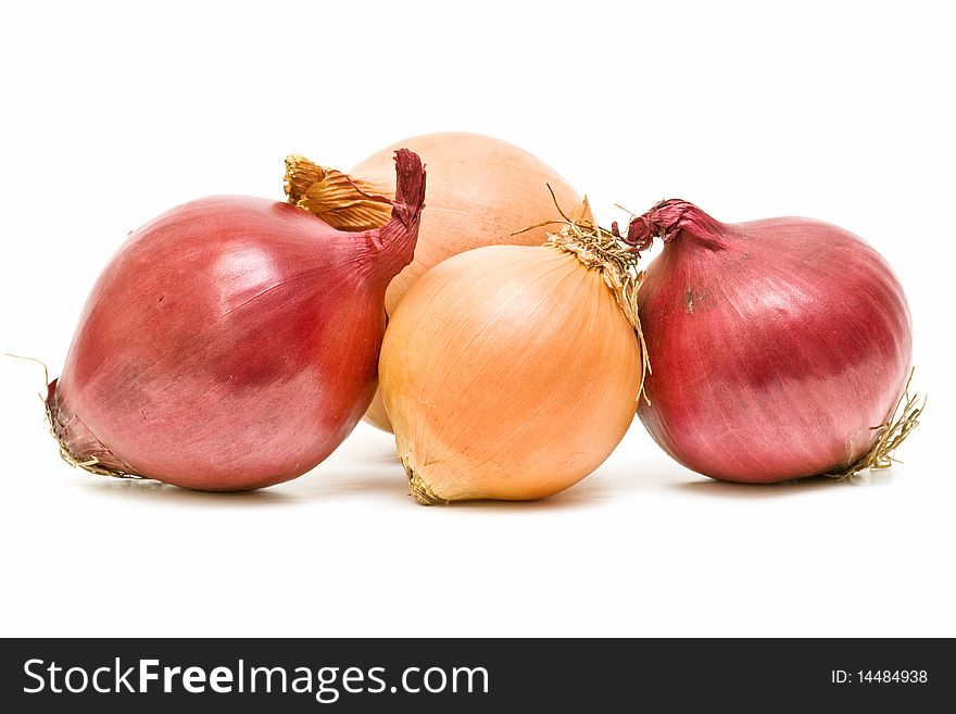 Variety of fresh onions isolated on white background. Variety of fresh onions isolated on white background