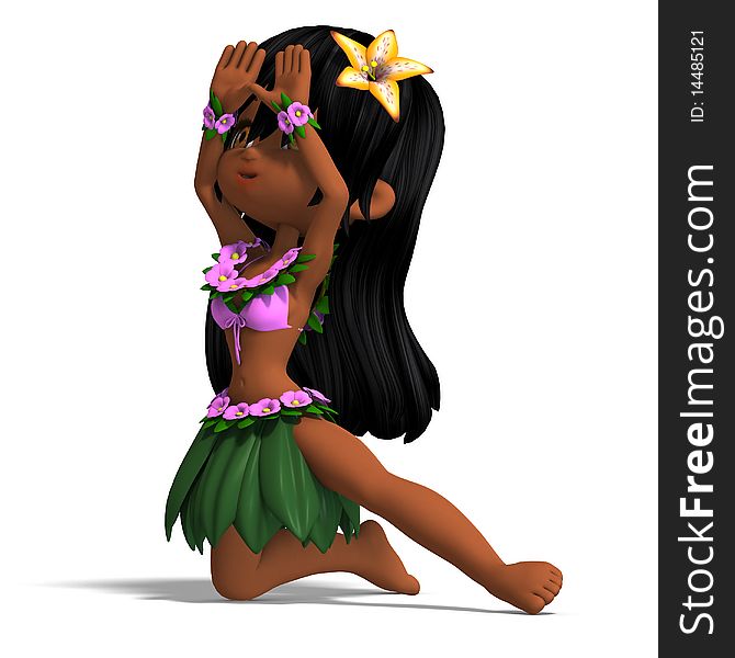 Very Cute Hawaiin Cartoon Girl Is Dancing For