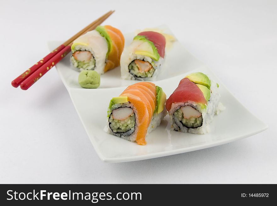 Sushi Roll with outside Tuna and Salmon. Sushi Roll with outside Tuna and Salmon