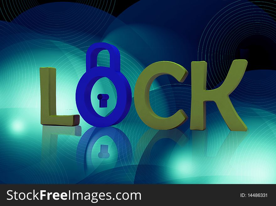 Highly rendering of lock symbol in digital color background