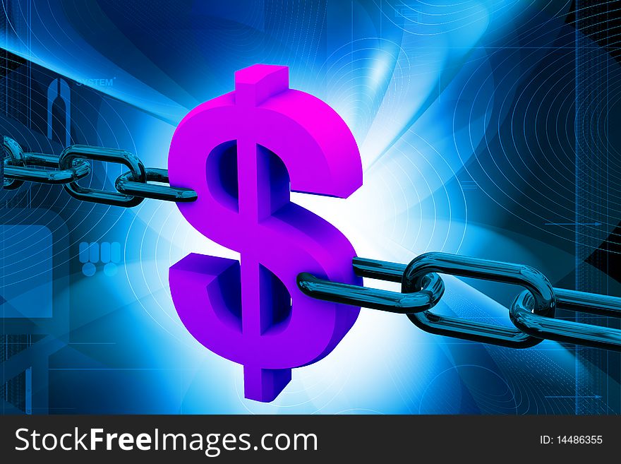 High quality rendering of dollar symbol and chain. High quality rendering of dollar symbol and chain