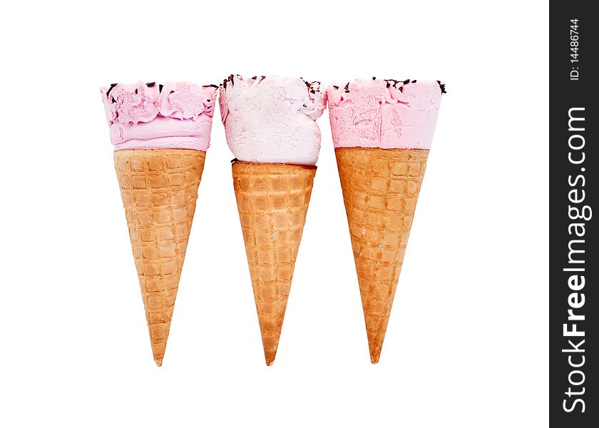 Ice-cream in a wafer cup on a white background