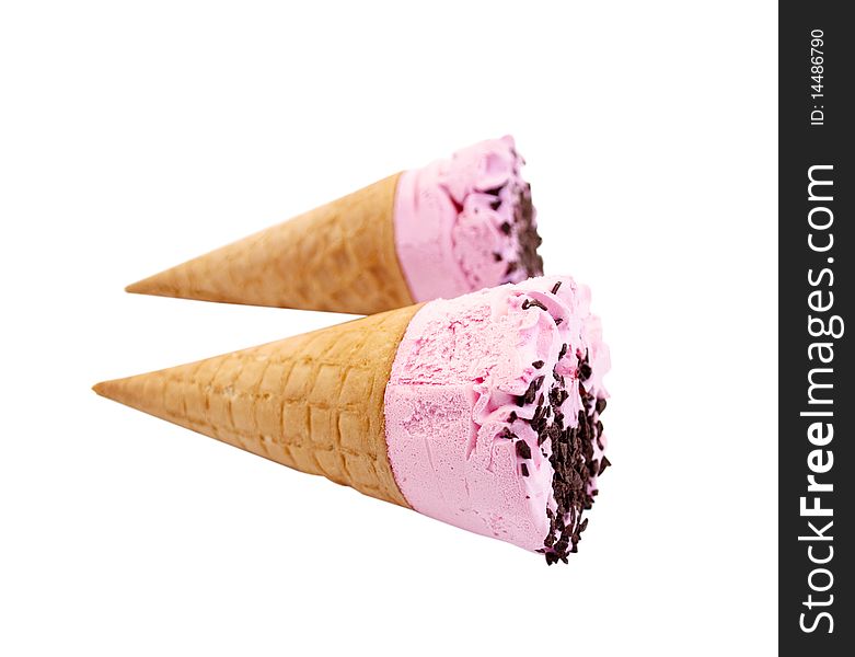 Ice-cream in a wafer cup on a white background