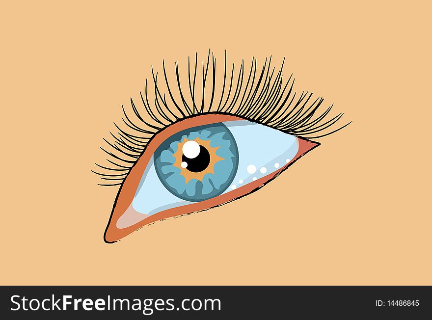 Blue female eye with long eyelashes. illustration. Blue female eye with long eyelashes. illustration