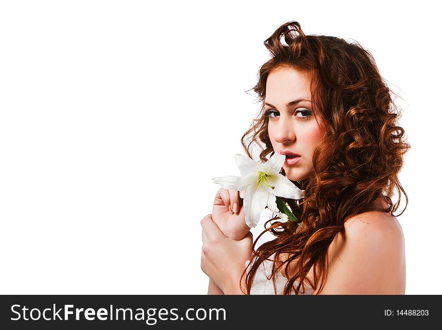 Portrait of a alluring girl in white on white background. Portrait of a alluring girl in white on white background.