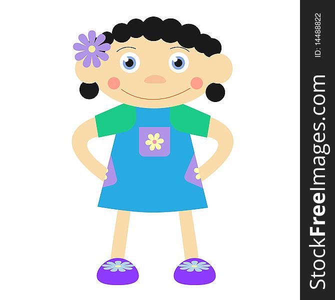 Funny curly cartoon vector girl with the flower in haer. Funny curly cartoon vector girl with the flower in haer