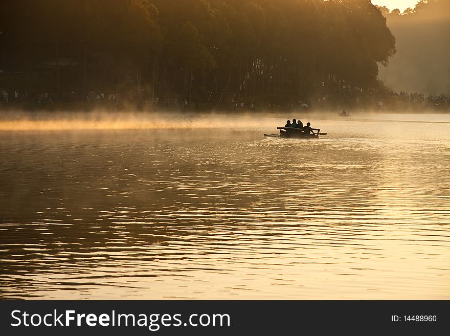 Raft in lake on morning image