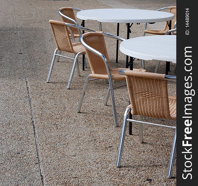 Image of closed empty Australian cafe or restaurant tables and chairs. Image of closed empty Australian cafe or restaurant tables and chairs