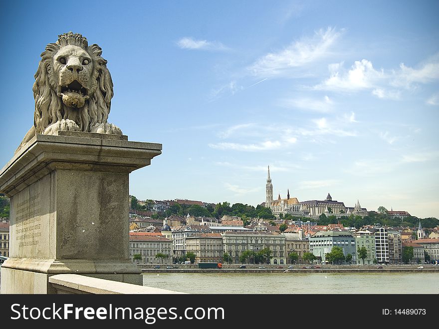 View on Budapest city, Hungary from a historical bridge with the Danube river. View on Budapest city, Hungary from a historical bridge with the Danube river